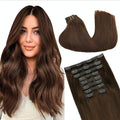 GOO GOO Clip in Hair Extensions Real Human Hair, Remy Human Hair Extensions Clip ins for Women, Natural Human Hair, 16inch 160g 9Pcs, #4A Chocolate Brown