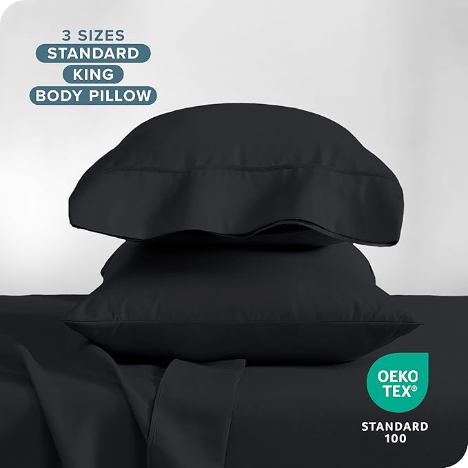 Bare Home Premium 1800 Ultra-Soft Microfiber Pillowcase Set - Double Brushed - Hypoallergenic - Wrinkle Resistant (Standard Pillowcase Set of 2, Black)