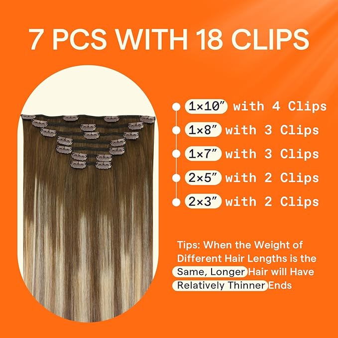 Full Shine Clip in Human Hair Extensions 18 Inch Real Hair Extensions Straight Clip in Human Hair Medium Brown Roots Ash Brown Mix Dirty Blonde Remy Hair Extension 7 Pcs 120 G