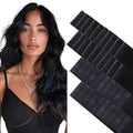 GOO GOO Invisi Edge Tape in Hair Extensions Human Hair, 1 Jet black 20pcs injected with 20pcs classical tape ins, 16inch 100g, Virgin Remy Hair, Natural Look