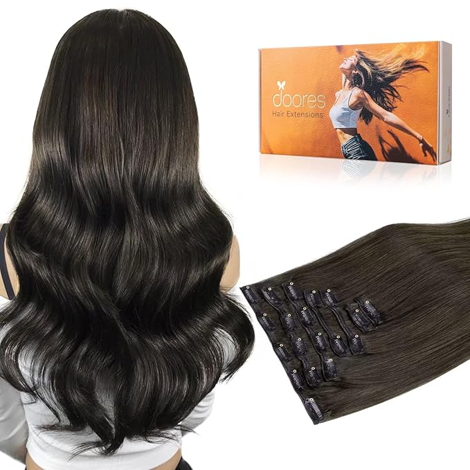 DOORES Hair Extensions Clip in Human Hair, Mocha Brown 20 Inch 7pcs 120g, Remy Human Hair Clip in Extensions Natural Hair Extensions For Women Straight Thick Hair