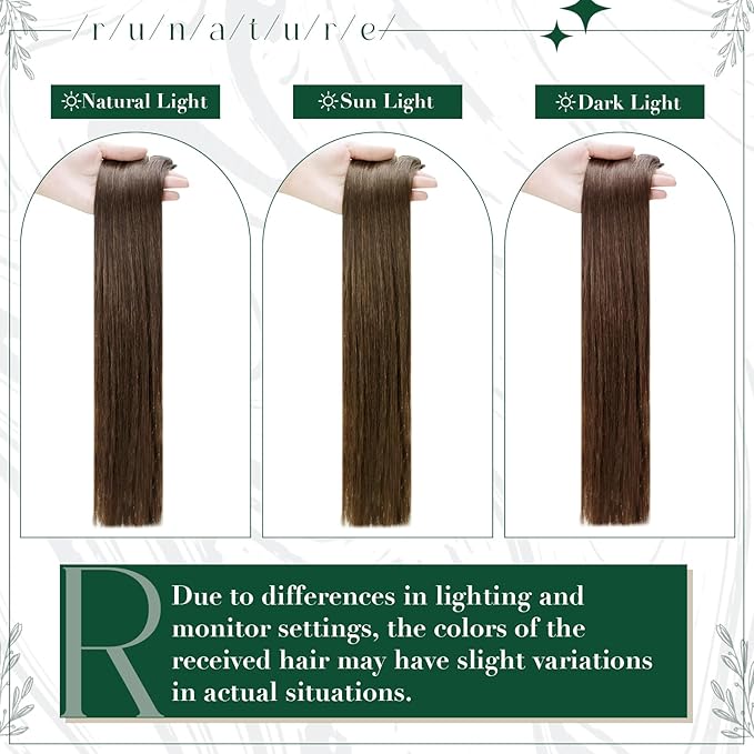 RUNATURE Real Hair Extension Clip in Human Hair, Clip in Hair Extensions Real Human Hair Short, Brown Hair Extensions Clip ins, Natural Looking, 12 Inch 50g 3pcs #4 Medium Brown