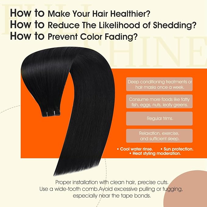 Full Shine Insert Tape ins Human Hair Extensions Color 1 Black Tape in Extensions Human Hair Injection Seamless Skin Weft 22Inch Long Remy Straight 50Gram Add Length Brazilian 20Pcs