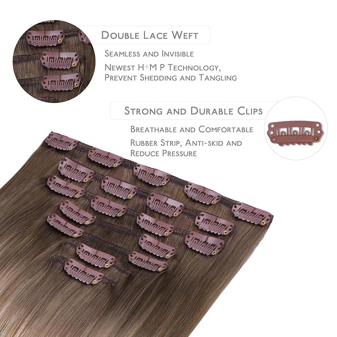 WENNALIFE Clip in Hair Extensions Real Human Hair, 12 Inch 80g 7pcs Remy Hair, Balayage Sandy Brown to Platinum Blonde Straight Natural Extensiones De Cabello Humano Con Clip Ins