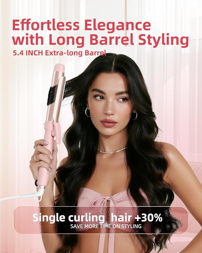 Curling Iron 1.25 Inch, Long Barrel 1 1/4 Inch Hair Curler, 43 Million Ionic Ceramic Curler with 5 Temp up to 430 Degrees, Auto Shut-Off, Dual Voltage