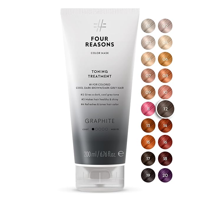 FOUR REASONS Color Mask - Graphite - (27 Colors) Toning Treatment, Color Depositing Conditioner, Tone & Enhance Color-Treated Hair - Semi Permanent Hair Dye, Vegan and Cruelty-Free, 6.76 fl oz