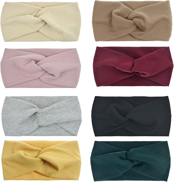 DRESHOW 8 Pack Headbands for Women Yoga Knotted Headbands Elastic Criss Cross Hair Accessories Sports Head Wrap Non Slip