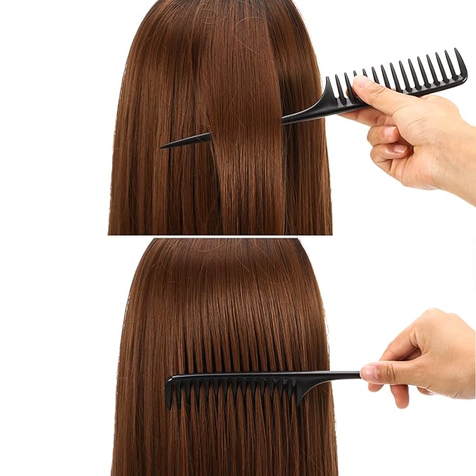 Leinuosen 3 Pack Wide Tooth Tail Combs, Black Carbon Fiber Teasing Salon Back Styling Comb Anti Static Heat Resistant, Suitable for All Kinds of Hair