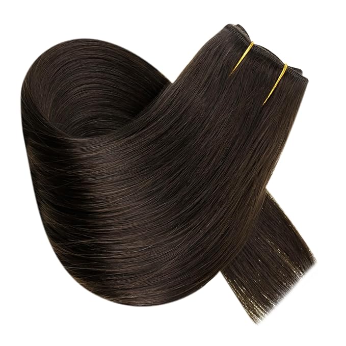 RUNATURE 20 Inch Wire Hair Extensions Real Human Hair, Invisible Wire Hair Extensions Brown 100g One Piece, Remy Soft Silky Hair, Easy to Install with Adjustable Transparent Fish Line #2 Dark Brown