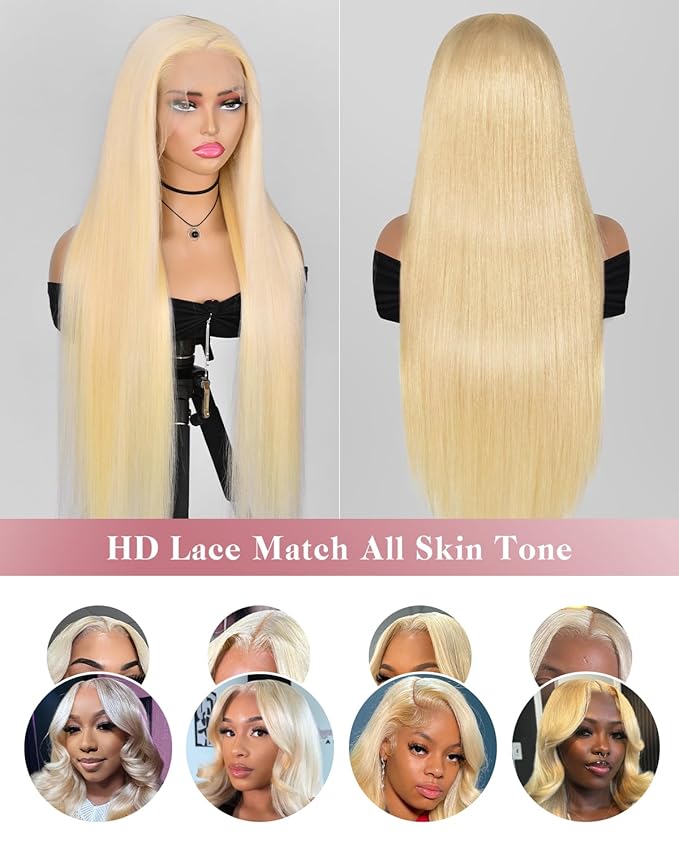 Alididi 613 Lace Front Wig Human Hair 13x4 Blonde Straight Hd Transparent Lace Frontal Wigs Human Hair Pre Plucked With Baby Hair 180% Density Blonde Glueless Wigs Human Hair 30 Inch