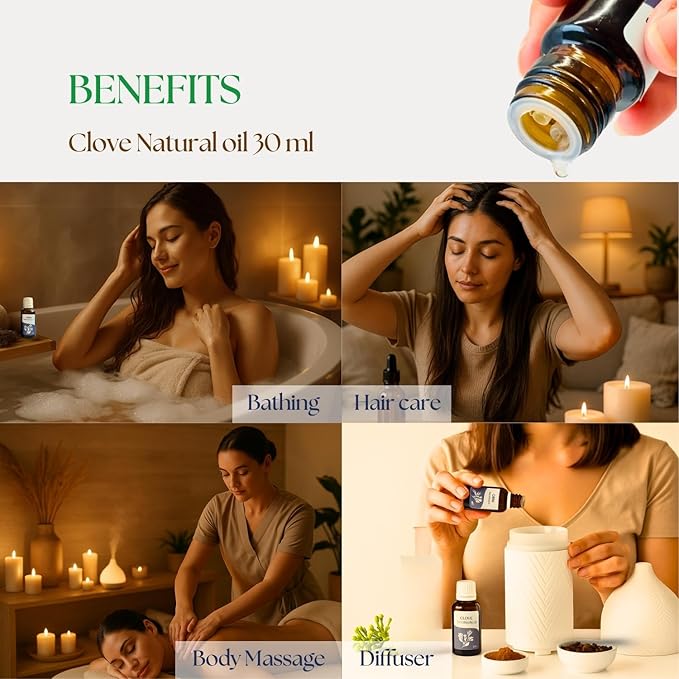 Roots & Above Pure Clove Essential Oil -Cold Pressed (1.01 Oz/30ml) or Diffuser, Candles, Soap Making, Perfume, Skin, Face, Hair, Self-Care, Massage