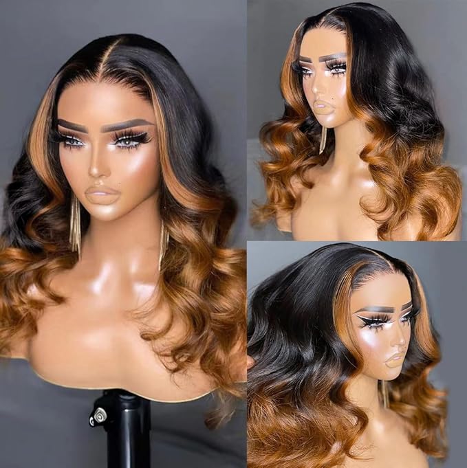 200% Density Full 360 Lace Front Wigs Human Hair For Women Ombre Lace Frontal Wig Glueless Wigs Human Hairs Body Wave Lace Front Wigs Human Ombre Human Hair (18 Inch)