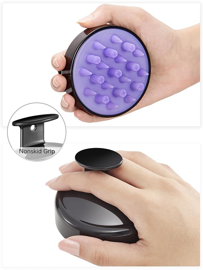 HEETA Hair Scalp Massager Brush, Updated Hair Shampoo Brush, Wet & Dry Scalp Exfoliator with Soft Silicone Bristles, Head Massager Washing Hair Care Tool for Women Men Kid for All Hair Types (Black)