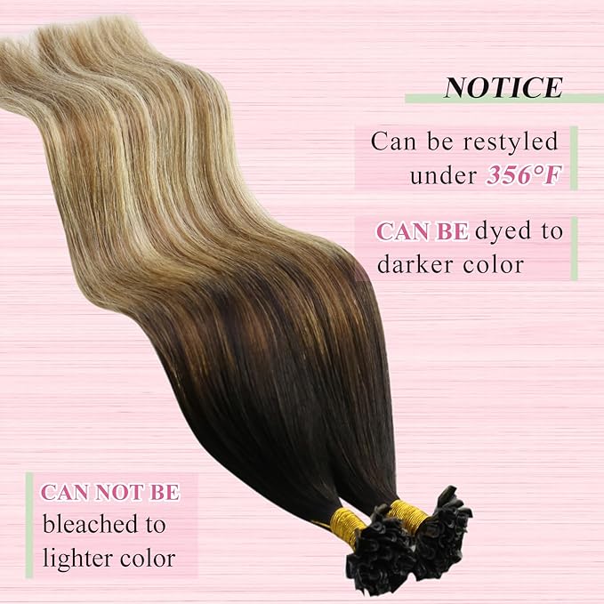 YoungSee U Tip Hair Extensions Human Hair Balayage Utip Hair Extensions Dark Brown Ombre Brown with Blonde Hot Ktip Fusion Hair Extension U Tip Human Hair Extension for Short Hair 14In 50s/50g