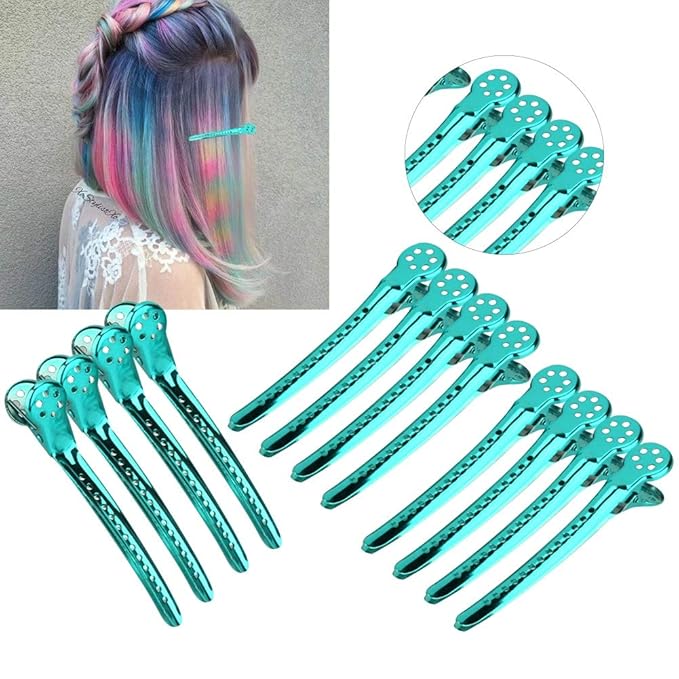 Hair Styling Clips, ANGGREK 12pcs/Box Hair Styling Clips Hairdressing Salon Sectioning Hairpins Duck Billed Hair Cutting Clips for Thick and Thin Hair Salon Styling 6 Colors(green)