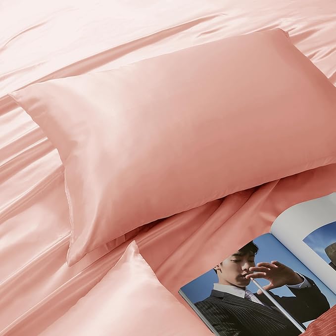 Rose Gold King Size Satin Pillowcase Set of 2 with Envelope Closure,Rose Gold Silk Pillowcase for Hair and Skin (20x36)