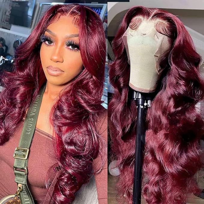 Burgundy Wig Human Hair 13x4 99j Burgundy Lace Front Wigs Human Hair Pre Plucked HD Transparent Lace Frontal Wigs Red Colored Wig 22 Inch