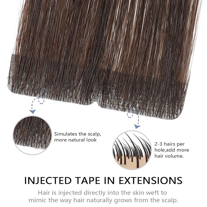 COOKAYU Invisible Tape in Hair Extensions, Invisi Edge Human Hair Dark Brown 40g 20pcs 18Inch Seamless Tape in Human Hair Extensions Straight