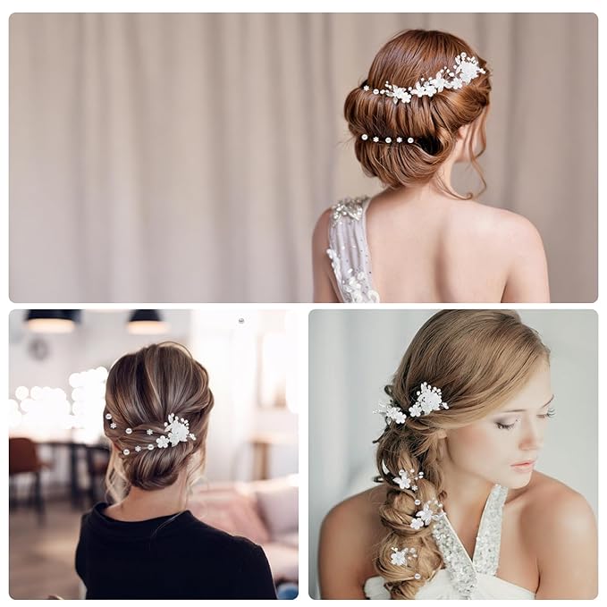 15Pcs Silver Pearl Hair Pins for Wedding Bridal White Flower Hair Pins Decorative, Silver Hairs Accessories Flower Pearl Hairs Clips Gifts for Women, Bridesmaid, Bridal, SilverB