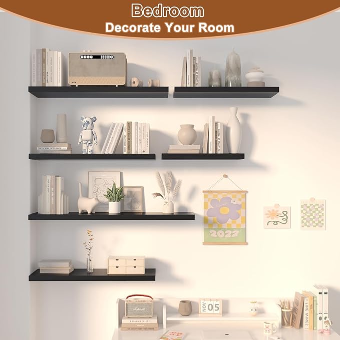 12 Inch Deep Floating Shelves for Wall 3 Pack Floating Shelves Large Storage Space Wall Mount Shelf for Living Room Kitchen Bathroom 30" W x 12" D x 1.2" H Black