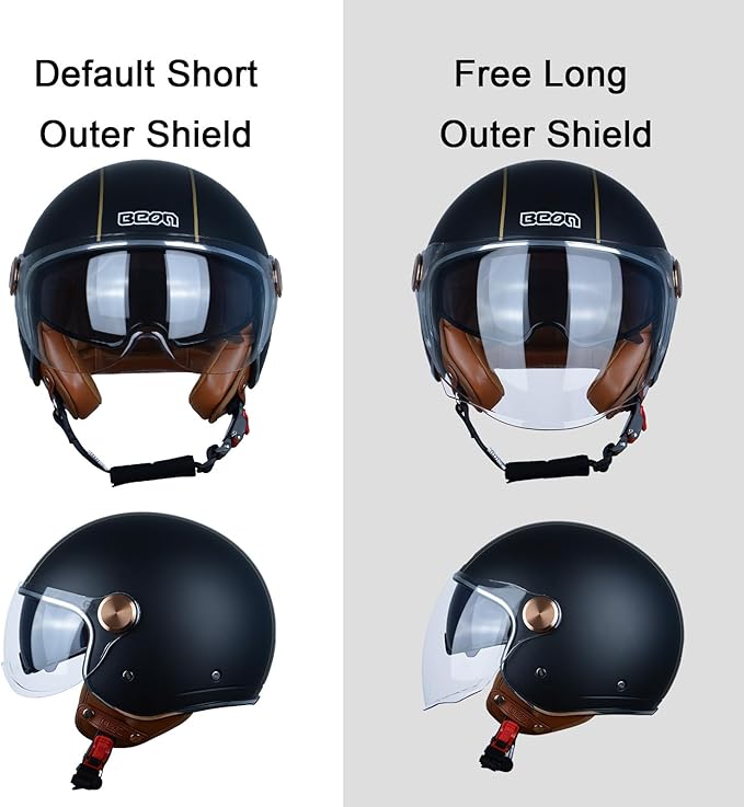 Open Face Motorcycle Helmet for Adults, DOT Approved,3/4 Retro Vespa Helmet, Dual Visors Men's and Women's Motorbike Casco for Moped Cruiser Bobber and Chopper