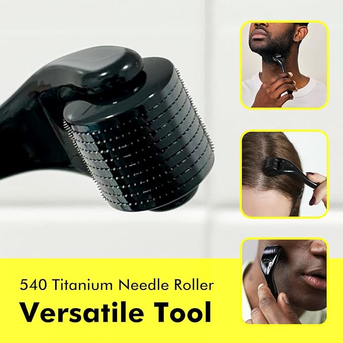 Titanium Derma Roller with 540 Needles for Face, Beard & Hair – Gentle Massage Roller for Daily Skincare Routine – Suitable for Men & Women (0.3 mm)