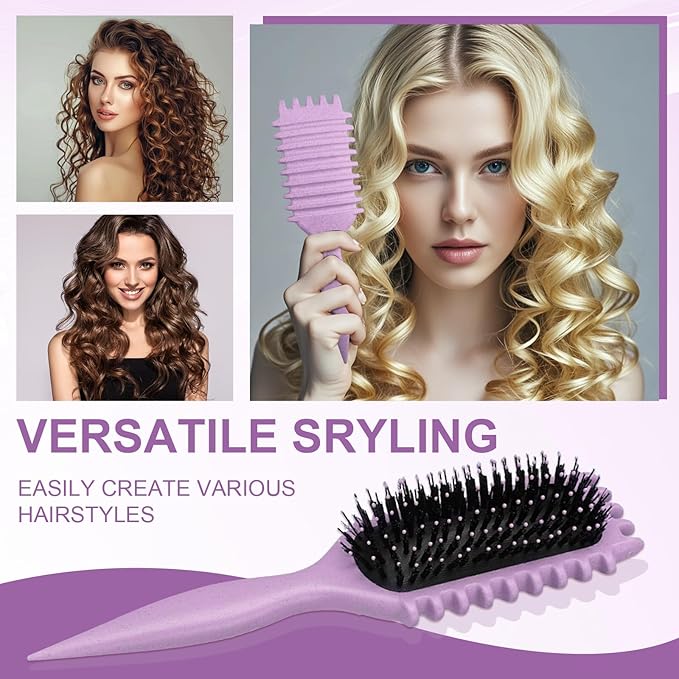 Curly Hair Brush,Curl Defining Brush,Boar Bristle Hair Brush for Combing and Shaping,Reduce Pulling and Curl Separation For Defined Curls(Purple)
