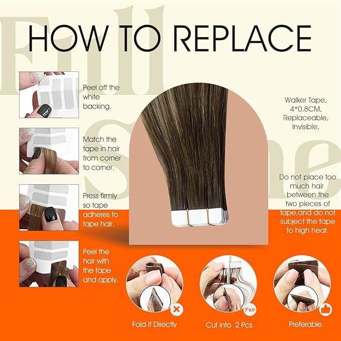 Full Shine Tape in Hair Extensions 18Inch Skin Weft Invisible Tape in Human Hair Medium Brown to Honey Blonde Real Human Hair Extensions Tape ins 50G Balayage Hair Extensions for Wedding 20pcs 4/24/4