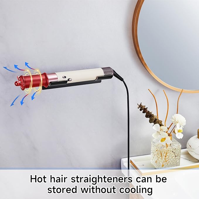 2 PCS Wall Mount Curling Iron Holder and Hair Tool Organizer with Adhesive, Multifunctional Hot Flat Iron and Hair Straightener Holder Storage Stand for Vanity, Cabinet and Wall, Black