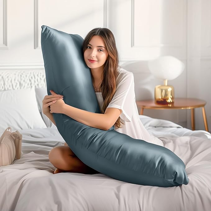BEDELITE Satin Body Pillow Cover 2 Pack, Super Soft and Cooling Body Pillow Pillowcase for Hair and Skin, Breathable Silky Full Long Pillowcase Cover(20"x54", Space Grey)