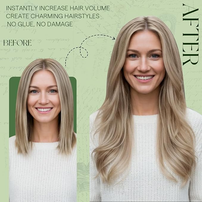 RUNATURE Clip in Hair Extensions, Real Human Hair Clip in Extensions Blonde, Straight Remy Hair, No Shedding Tangle Free, 18 Inch 120g 7pcs #8P60 Ash Brown Highlight Platinum Blonde