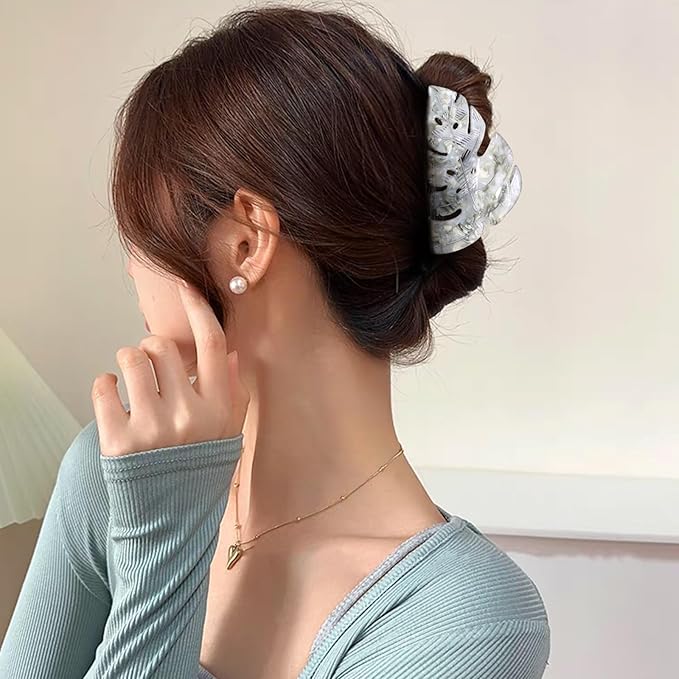 Grey Leaf Hair Claw Clip 3.5 Inch Strong Grip Hair Clip French Design Women Girls Hair Styling Accessories for Thick Thin Hair