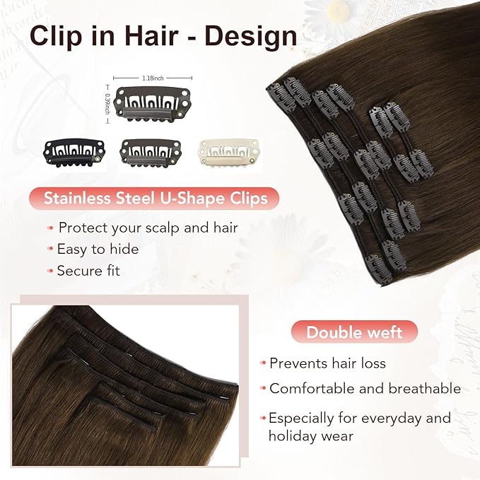 XDhair Clip in Hair Extensions Human Hair 120g 22 Inch 6pcs Medium Brown Real Hair Extensions Clip ins, Straight Real Human Hair Extensions for Women #4 22 Inch