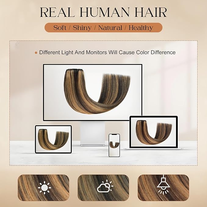 Clip in Hair Extensions Real Human Hair 16inch 8pcs 90g Seamless Balayage Dark Brown Hair Extensions Clip Ins Double Weft Dark Brown Highlight Chestnut Brown Invisible Straight Remy Human Hair