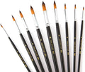 9 Pcs Pointed Round Long Handle Artist Paint Brush Set, Quality Synthetic Hair and Wooden Handle for Acrylic Watercolor Oil Painting, Great for Beginners and Professionals