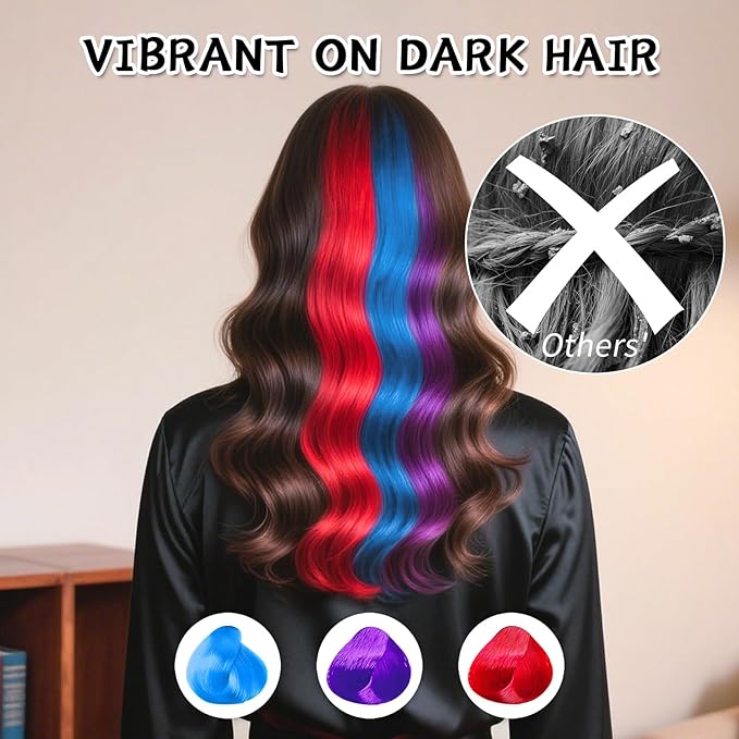 Byhoo Blue Red Purple Temporary Hair Color for Dark Hair Dye, Cream Formula, Washable Hair Dye for Kids Girls Birthday Party Halloween Cosplay Hair Gift