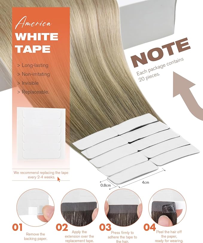 Sunny Hair Tape in Hair Extensions Real Human Hair Invisible Remy Hair Extensions Tape ins for Women Ash Blonde Root to Platinum Blonde Balayage 22 inch 20Pcs 50G