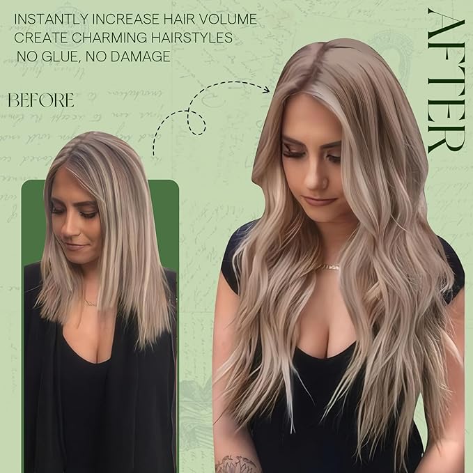 RUNATURE Human Hair Clip in Extensions, Long Clip in Hair Extensions Real Human Hair Blonde, Straight Remy Natural Hair, Add Length, 22 Inch 120g 7pcs #19P60 Grey Blonde Highlights