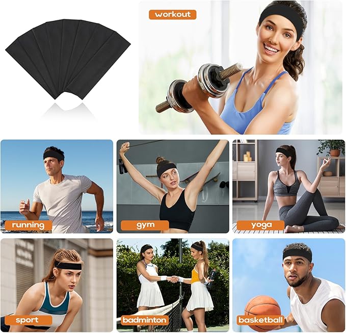 Workout Headbands for Women Non Slip - 8PCS Elastic Sport Head Bands for Women's Hair, Sweat Headband for Athletic Yoga Running Gym