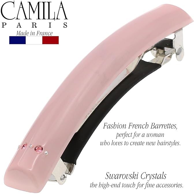 Camila Paris CP3454 French Hair Barrette Clip for Girls Pink, Rubberized Metal Clasp Strong Hold Grip Hair Clips for Women, No Slip Durable and Styling Girls Hair Accessories, Made in France
