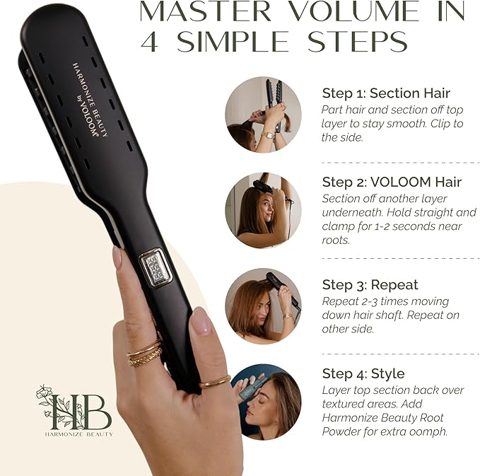 Harmonize Beauty VOLOOM 1.5" Hair Crimper Tool for Women - Volumizing Iron for Long Thick Hair - Professional Crimping Iron with Patented Plate Technology - Sleek Design for Instant Volume & Lift