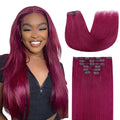 Lashey Seamless Clip in Hair Extensions Human Hair 110g 7pcs Burgundy #99j Straight 16 Inch Colored Clip in Human Hair Extensions for Women Invisible PU Weft