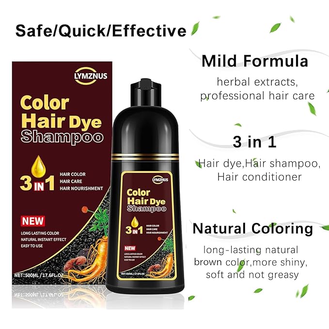 Golden Brown Hair Dye Shampoo 3 in 1, Instant Root Touch Up for All Hair Types & Full Hair Color, Lasts Up to 30 Days, Natural-Looking Color for Women & Men Champu Para Canas Easy Application, 500ml