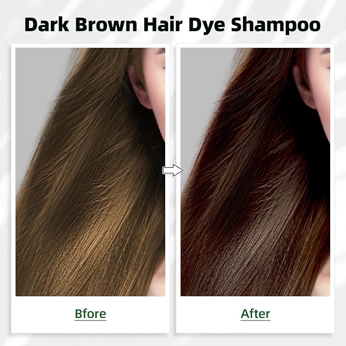Dark Brown Hair Dye Shampoo 3 in 1 for Gray Coverage for Women/Men, Color Shampoo Instant Herbal Ingredients Semi Permanent