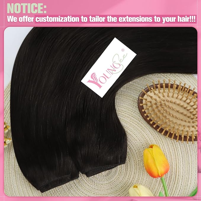 YoungSee Wire Hair Extensions Dark Brown Invisible Wire Hair Extensions Real Human Hair Darkest Brown Headband Hair Extension Human Hair Short Straight Hair 12In 70G