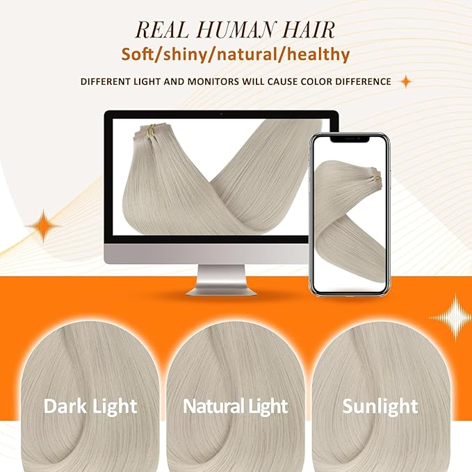 Full Shine Clip in Hair Extensions Real Human Hair Blonde Seamless Hair Extensions Clip in Ice Blonde Invisible Hair Extension for Short 12 Inch 8 PCS 95 G