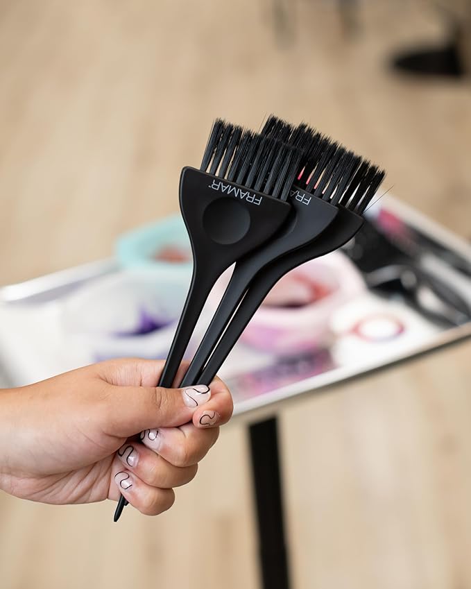 FRAMAR Black Hair Color Brush Set - Hair Coloring Brush for Hair Dye, Color Brushes for Hair Salon, Tint Brush for Dyeing Hair, Tint Brushes, Brochas Para Tinte De Cabello - 3 Pack Matte