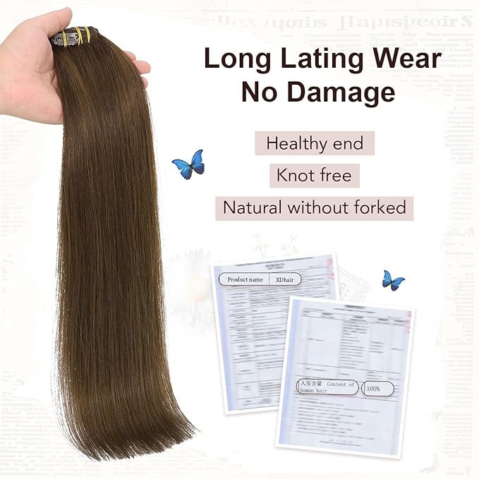 XDhair Clip in Hair Extensions Human Hair 120g 22 Inch 6pcs Medium Brown Real Hair Extensions Clip ins, Straight Real Human Hair Extensions for Women #4 22 Inch