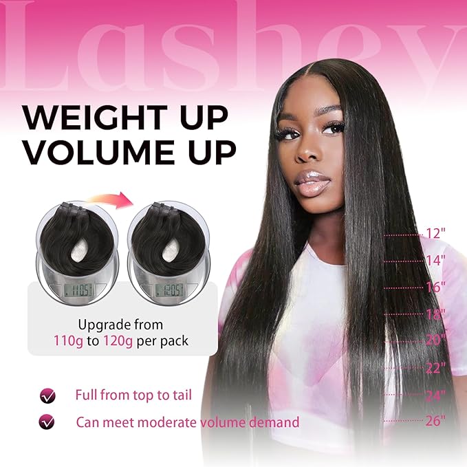 Lashey Seamless Clip in Hair Extensions Human Hair 120g 7pcs Straight Thick Remy Human Clip in Hair Extensions with Full End 18 Inch Natural Black