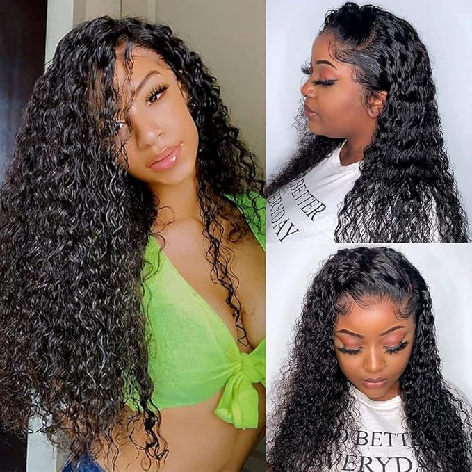 Lace Front Wigs Human Hair Water Wave Brazilian Virgin Hair 180% Density 4X4 Water Curly Lace Closure Human Hair Wigs for Black Women Glueless Wig with Baby Hair Natural Color 22 Inch Water Wave Wig